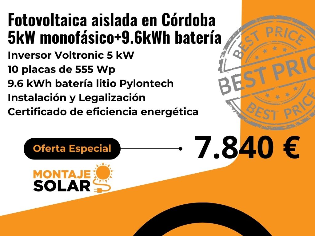Fotovoltaica aislada Monofásico 5kW+ 9.6 kWh en batería de litio