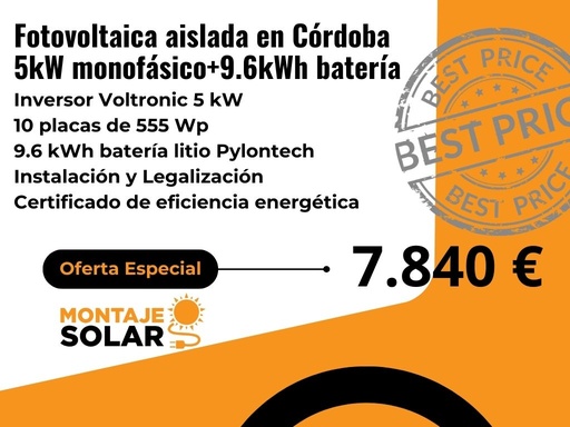 Fotovoltaica aislada Monofásico 5kW+ 9.6 kWh en batería de litio