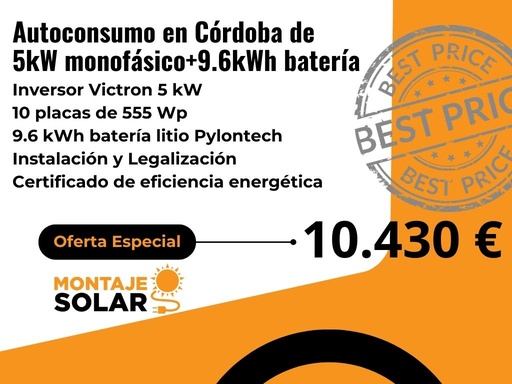 Autoconsumo Monofásico 5kW+9.6kWh en batería de litio